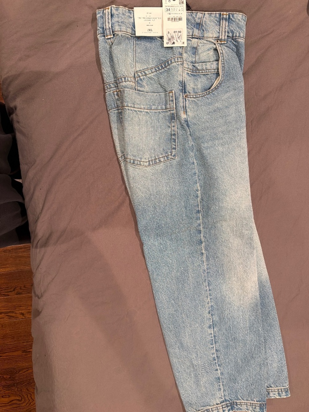 NWT Zara The Reconstructed Loose Fit Jeans Marble Blue Size 2